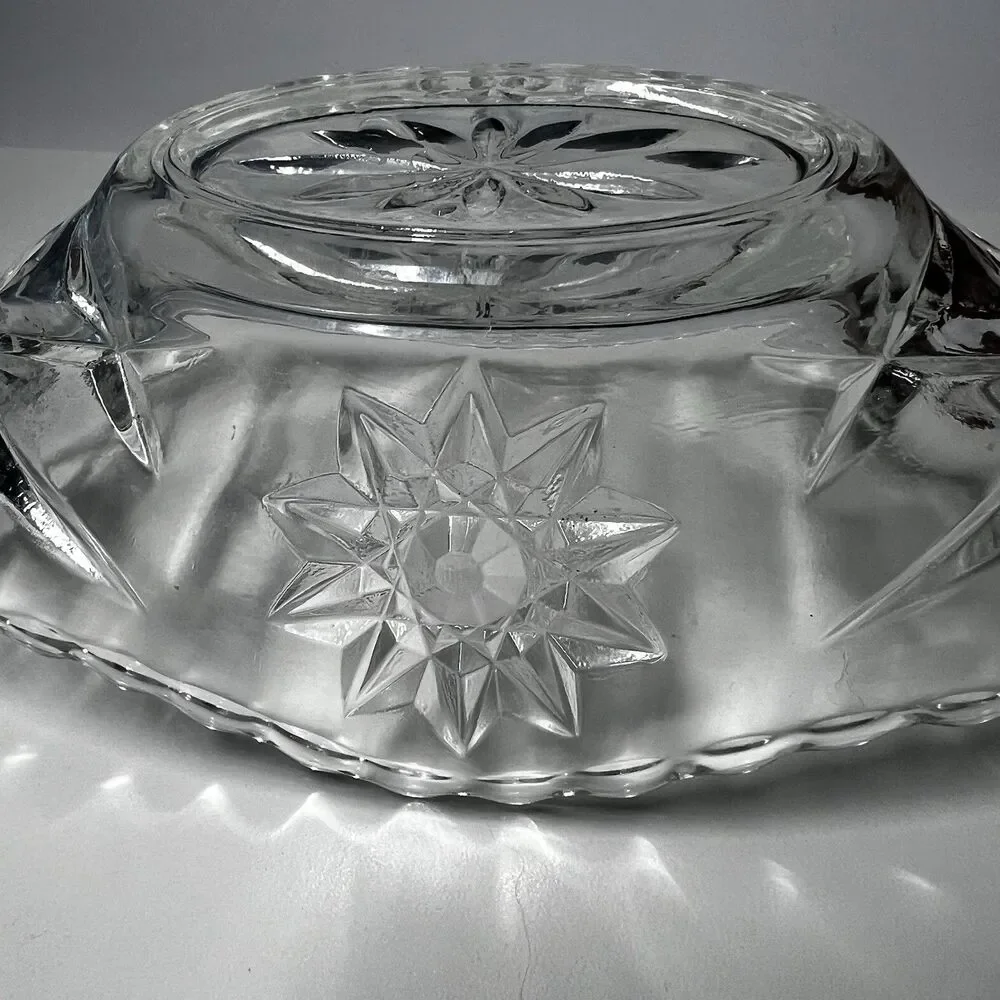 Vintage Anchor Hocking EAPC Star of David Clear Glass Banana Boat Dish 9.5